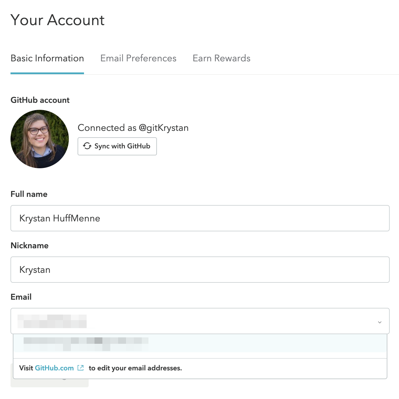 Changing an email address with a GitHub-connected account